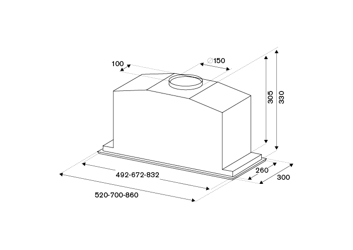 52 cm hotte intégrée, 1 moteur