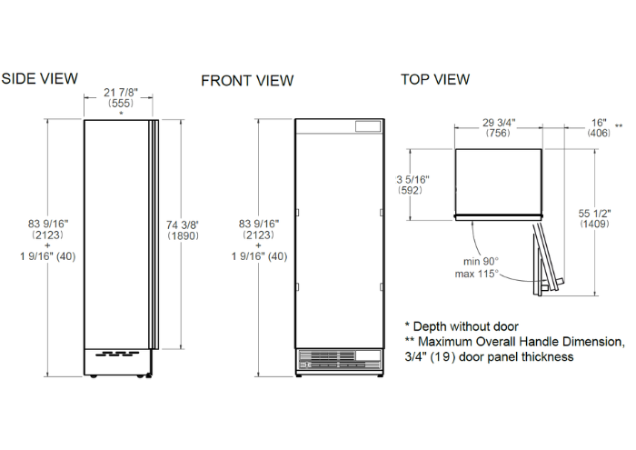 75 cm colonne de réfrigérateur encastrable avec distributeur d'eau interne, porte réversible