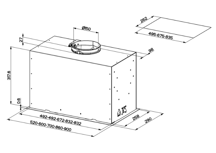 70 cm hotte encastrable, 1 moteur