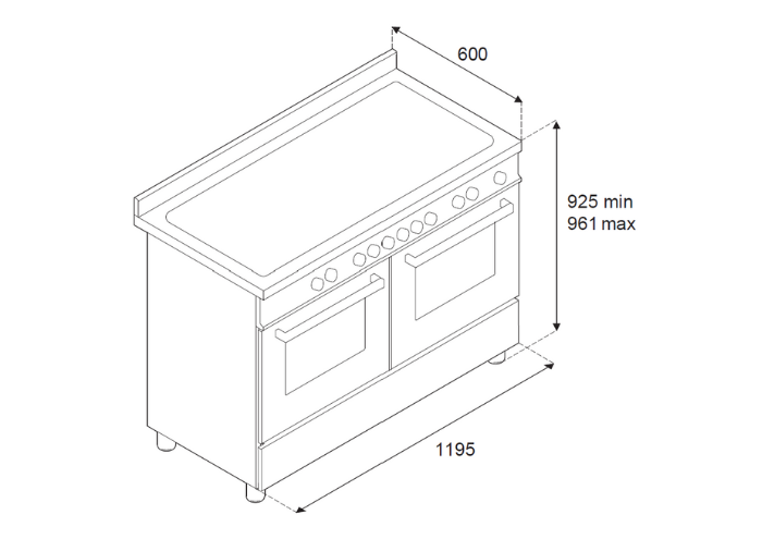 120 cm table de cuisson à induction + gril, double four électrique