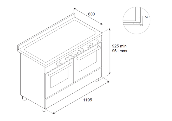 120 cm induction top + griddle, electric double oven